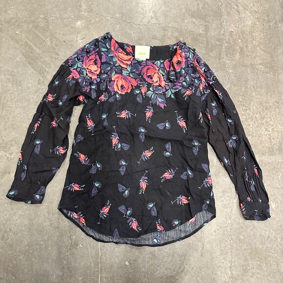 Maeve by Anthropologie Floral Blouse with Button Details on Shoulders sz S - Picture 1 of 6